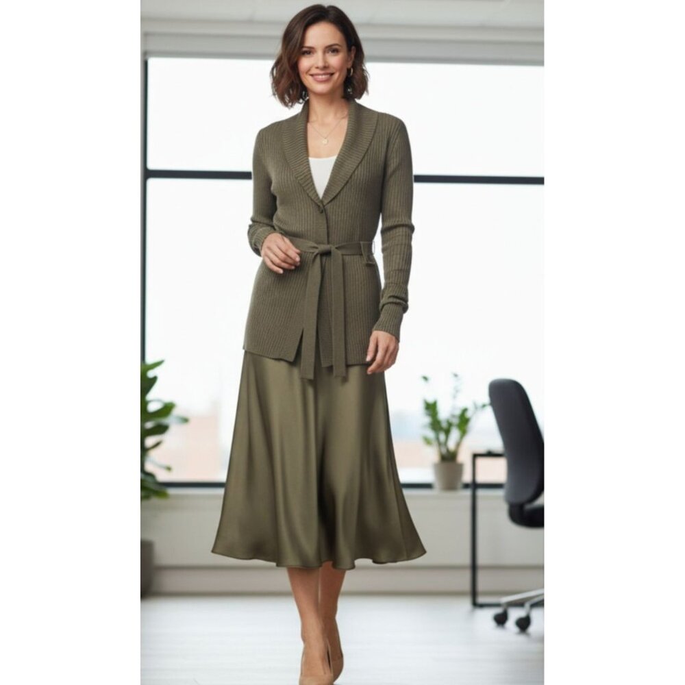 Banana Republic Olive Green Ribbed Long Cardigan Sweater Women's Size XS